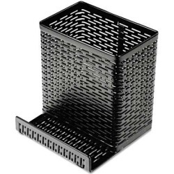 Urban Collection Punched Metal Pencil Cup/cell Phone Stand, Perforated Steel, 3.5 X 3.5, Black