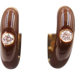 Chocolate Brown Enamel Diamond Yellow Gold Huggie Earrings found on Bargain Bro from 1stDibs for USD $1,672.00