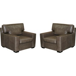 Luxury Pair Of Very Large Contemporary Grey Leather Armchairs Or Love Seats