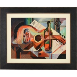 Cubist Oil Painting Still Life With Guitar Serge Magnin found on Bargain Bro from 1stDibs for USD $1,732.18
