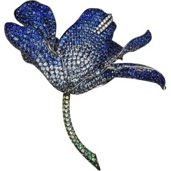 18 Karat White Gold Invisible Lilly Sapphire And Green Sapphire Big Brooch found on Bargain Bro from 1stDibs for USD $13,984.00