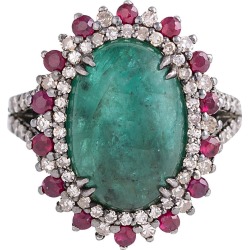 7.70 Carat Cabochon-cut Emerald, Diamond, And Ruby Cocktail Ring In Art-deco found on Bargain Bro Philippines from 1stDibs for $1750.00