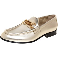 Burberry Gold Leather Solway Chain Detail Slip On Loafers Size 39 found on MODAPINS