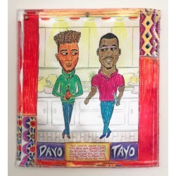 Zeal Harris, "Tayo and Dayo" dye sublimation on polycharmeuse, 2019