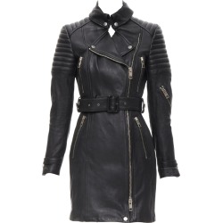 Burberry Prorsum Black Motorcycle Ribbed Leather Biker Dress It38 Xs found on MODAPINS