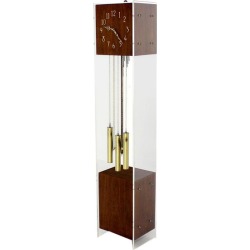 Mid Century Modern Walnut Lucite Grandfather Clock With Chime