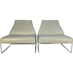 Pair Of B&b Italia �lazy �05� Armchairs In Pale Grey Blue �gamma� Leather