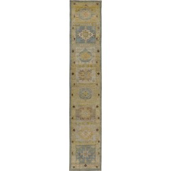 Turkish Oushak Runner Rug With Brown Floral Patterns On Yellow And Green Field found on Bargain Bro from 1stDibs for USD $5,016.00