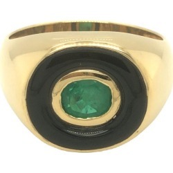 Vintage Emerald And Onyx Men's Ring 18k Yellow Gold