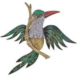 Diamond Gold Enamel Bird Brooch Pin