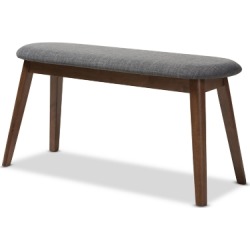 Mid Century Modern Upholstered Wood Bench, Walnut/Charcoal