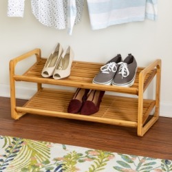 Honey Can Do Two Tier Bamboo Shoe Rack, Brown/Beige