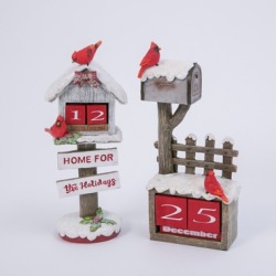Decorative 10.5" Holiday Cardinal Bird House (Set of 2), Red/White