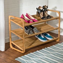 Honey Can Do Three Tier Bamboo Shoe Rack, Brown/Beige