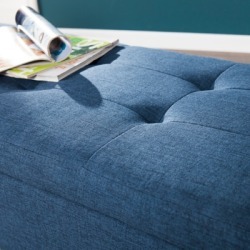 Button-Tufted 2-Arm Upholstered Bench, Navy Blue/Espresso