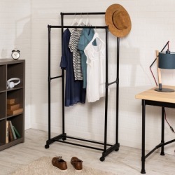 Honey Can Do Rolling Garment Rack with Double Hanging Bars, Black
