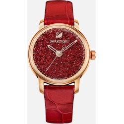Swarovski Crystalline Hours Watch, Leather strap, Red, Rose-gold tone PVD