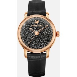 Swarovski Crystalline Hours Watch, Leather strap, Black, Rose-gold tone PVD