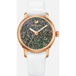 Swarovski Crystalline Hours Watch, Leather strap, White, Rose-gold tone PVD