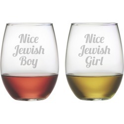 Susquehanna Glass Nice Jewish Boy/Girl Set of Two 21oz Glasses