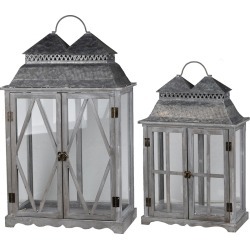 A&B Home Set of 2 Silver Scape Lanterns Set of 2 Silver Scape Lanterns