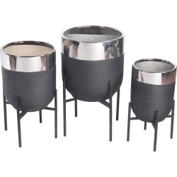 Privilege Set of 3 Silver Ceramic Planters