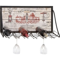 6-Slot Fir Wood & Metal Wall Wine Rack