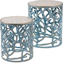 Imax Worldwide Home Set of 2 Coral Mother of Pearl Tables
