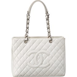 Chanel White Quilted Caviar Leather Grand Shopping Tote