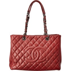 Chanel Burgundy Quilted Caviar Leather Grand Shopping Tote