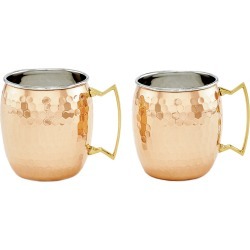 Old Dutch Set of 2 Hammered Solid Copper/Stainless Steel 16oz Moscow Mule Mugs