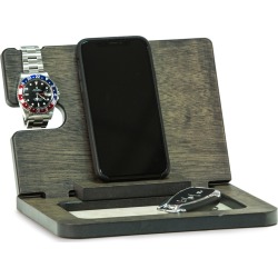 Bey-Berk Wooden Valet & Phone Charging Station