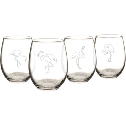 Cathys Concepts Set of Four 21oz Flamingo Stemless Wine Glasses