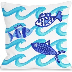 Blue Fish Blue Pillow by Timree