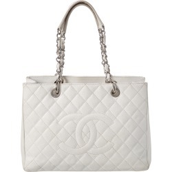 Chanel White Quilted Caviar Leather Grand Shopping Tote