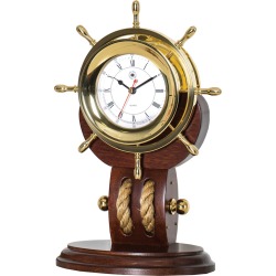 Bey-Berk Lacquered Brass Ships Wheel Quartz Clock
