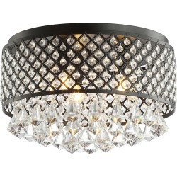 Jonathan Y Evelyn 17in 3-Light Crystal Drops Metal LED Flush Mount. Black by JONATHAN Y