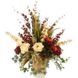Peony, Ivy and Wheat in Tan Pot