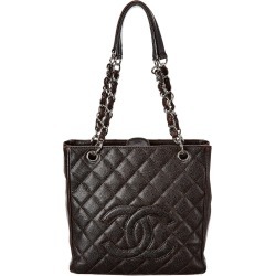 Chanel Brown Quilted Caviar Leather Petite Shopping Tote