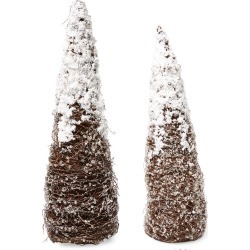 Hewson Home Collection Set of 2 Small & Large Snow Twig Cone Topiaries