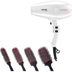 Cortex Professional Torrid Compact Hair Dryer 1400 to 1875 Watts & Premium Quality Ceramic Round Blush Pink Brushes