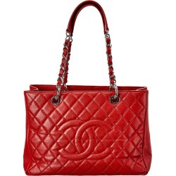 Chanel Red Quilted Caviar Leather Grand Shopping Tote