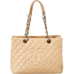 Chanel Beige Quilted Caviar Leather Grand Shopping Tote