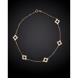 14K Italian Gold Clover Flower Station Anklet