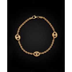 18K Italian Gold Puffed Mariner Station Bracelet