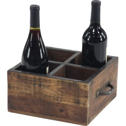 Rectangular Brown Wood Four-Bottle Wine Holder