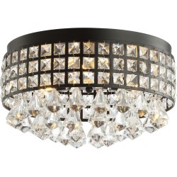 Jonathan Y Meredith 14.5in 3-Light Crystal Drops Metal LED Flush Mount. Black by JONATHAN Y