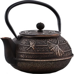 Old Dutch Black/Copper Cast Iron Ginkgo Teapot