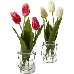 Nearly Natural Set of 2 Tulip Artificial Arrangement in Jar