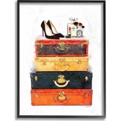 Stupell Luggage Stack Shoes And Makeup by Amanda Greenwood Framed Art